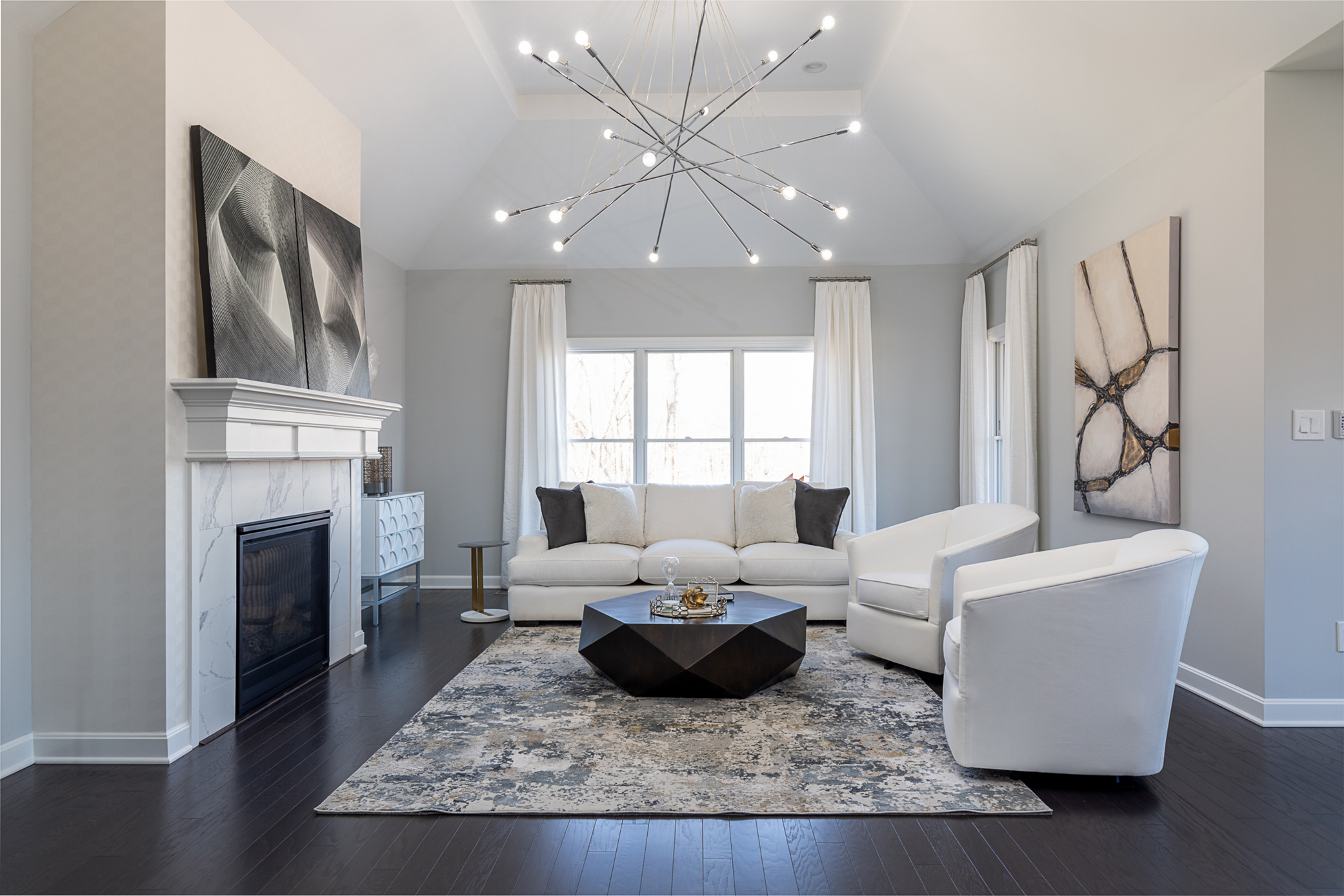 S&V Creations minimalist interior designer for living and family room in Roseville.