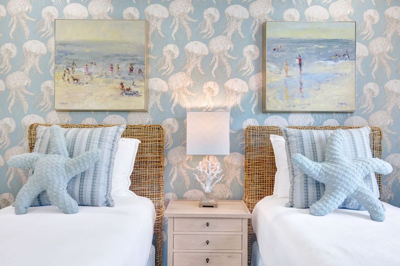 Nautical Twin Bedroom With Rattan Headboards